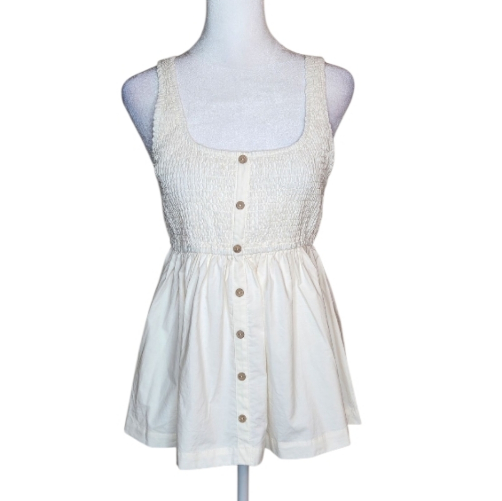 Blanque 100% Cotton Smocked Peplum Halter Top Cream Size Large